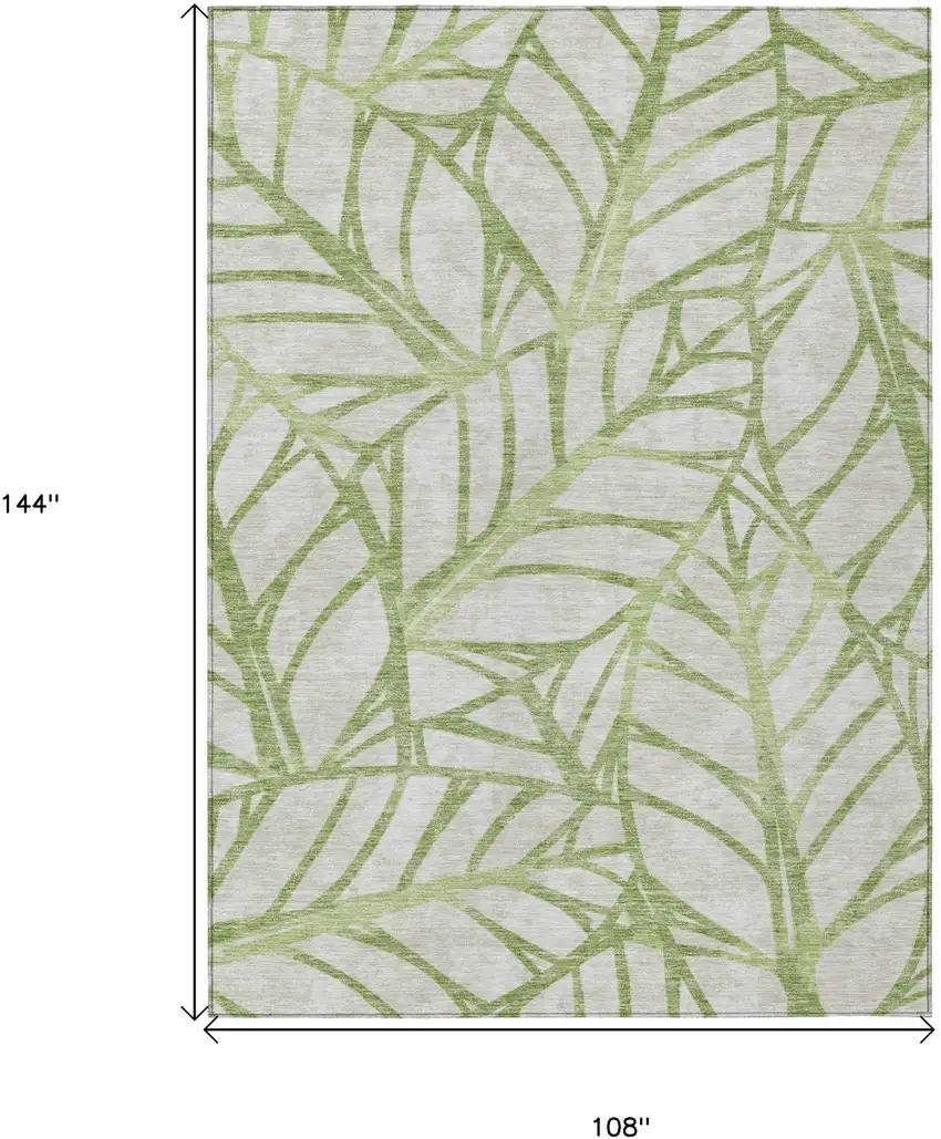 Artichoke Green And Beige Floral Washable Indoor Outdoor Area Rug Photo 9