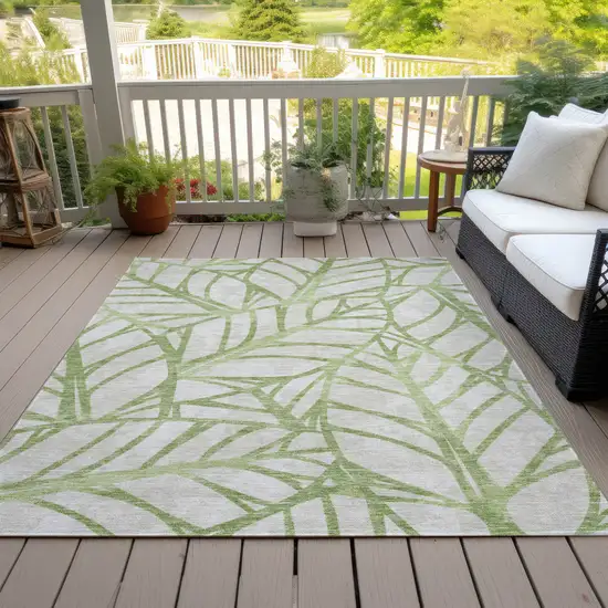 Artichoke Green And Beige Floral Washable Indoor Outdoor Area Rug Photo 5
