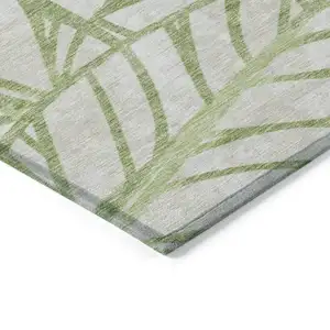 Photo of Artichoke Green And Beige Floral Washable Indoor Outdoor Area Rug