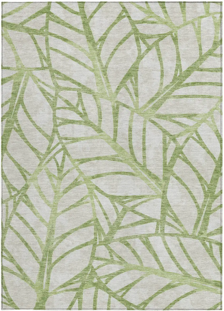 Artichoke Green And Beige Floral Washable Indoor Outdoor Area Rug Photo 5