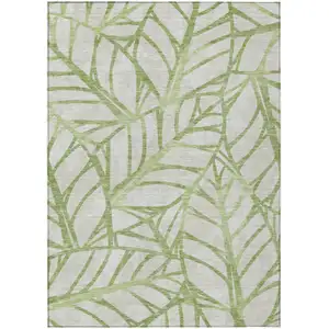 Photo of Artichoke Green And Beige Floral Washable Indoor Outdoor Area Rug
