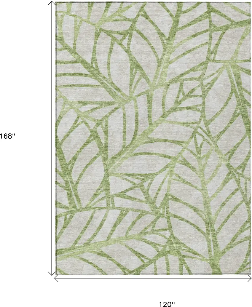 Artichoke Green And Beige Floral Washable Indoor Outdoor Area Rug Photo 3