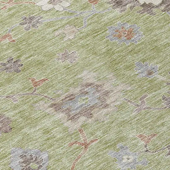 Artichoke Green And Beige Floral Washable Indoor Outdoor Area Rug Photo 4