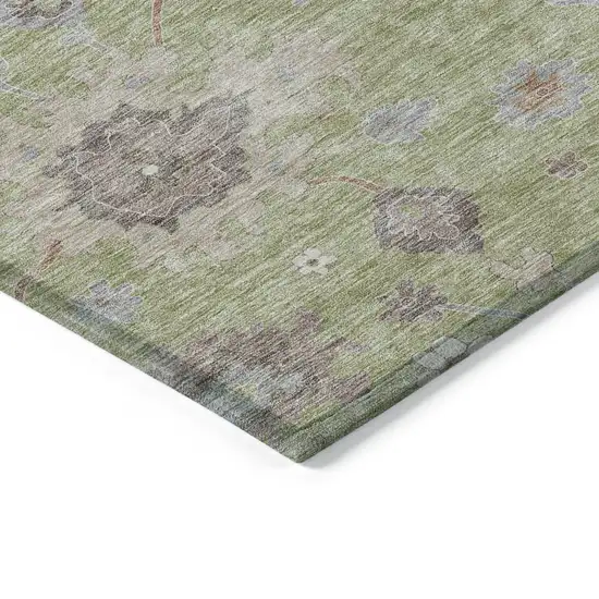 Artichoke Green And Beige Floral Washable Indoor Outdoor Area Rug Photo 3