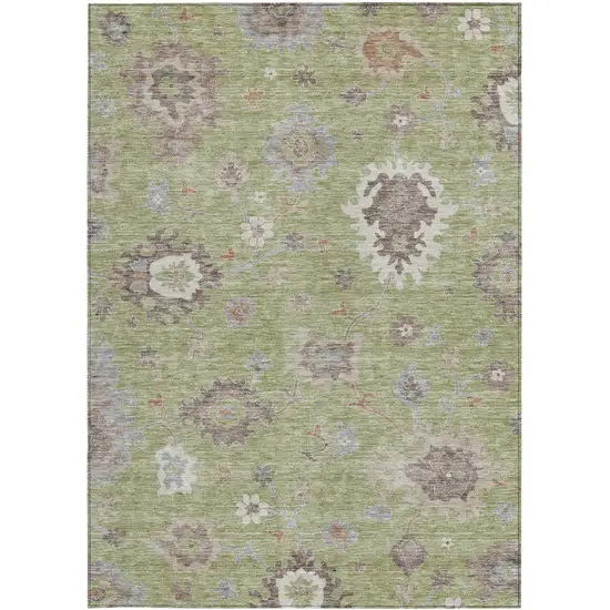 Artichoke Green And Beige Floral Washable Indoor Outdoor Area Rug Photo 6
