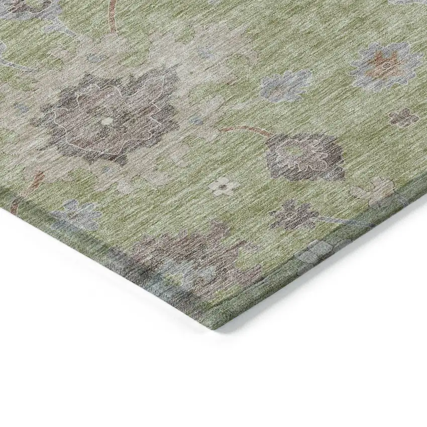 Artichoke Green And Beige Floral Washable Indoor Outdoor Area Rug Photo 3