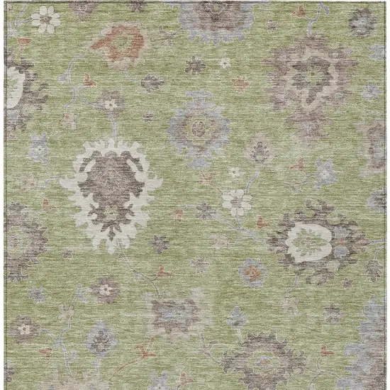 Artichoke Green And Beige Floral Washable Indoor Outdoor Area Rug Photo 6