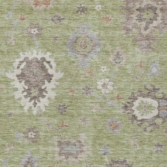 Artichoke Green And Beige Floral Washable Indoor Outdoor Area Rug Photo 5