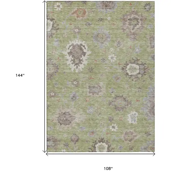 Artichoke Green And Beige Floral Washable Indoor Outdoor Area Rug Photo 8