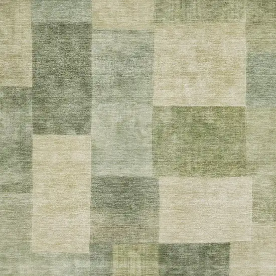Artichoke Green And Beige Geometric Washable Area Rug With UV Protection Photo 2