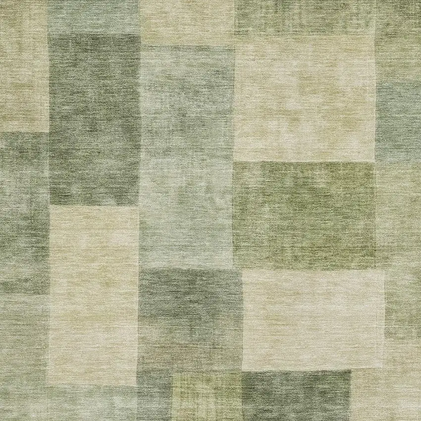 Artichoke Green And Beige Geometric Washable Area Rug With UV Protection Photo 2