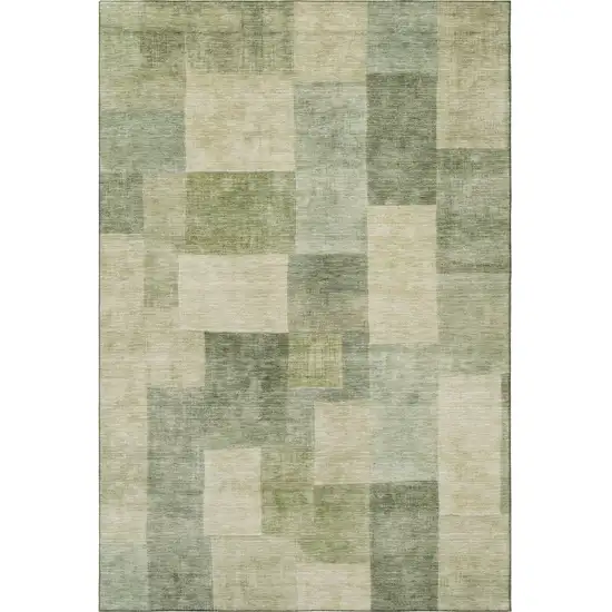 Artichoke Green And Beige Geometric Washable Area Rug With UV Protection Photo 3