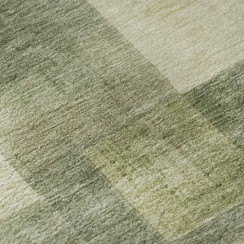 Artichoke Green And Beige Geometric Washable Area Rug With UV Protection Photo 9