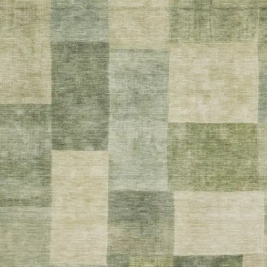 Artichoke Green And Beige Geometric Washable Area Rug With UV Protection Photo 2