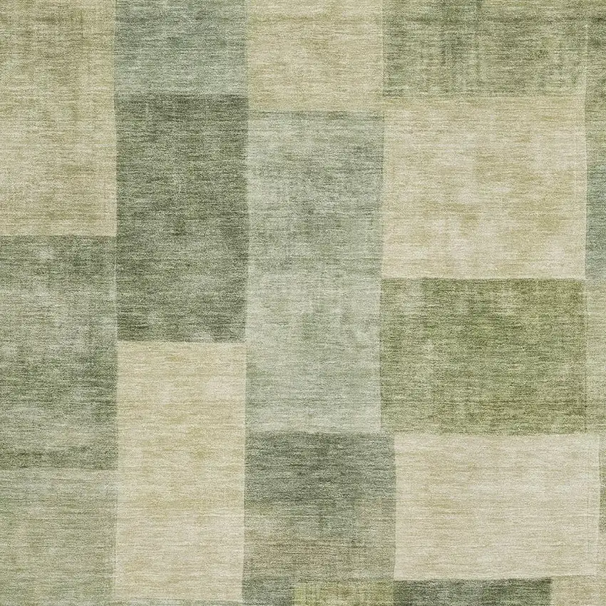Artichoke Green And Beige Geometric Washable Area Rug With UV Protection Photo 2