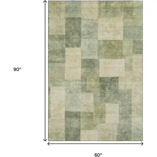 Artichoke Green And Beige Geometric Washable Area Rug With UV Protection Photo 7