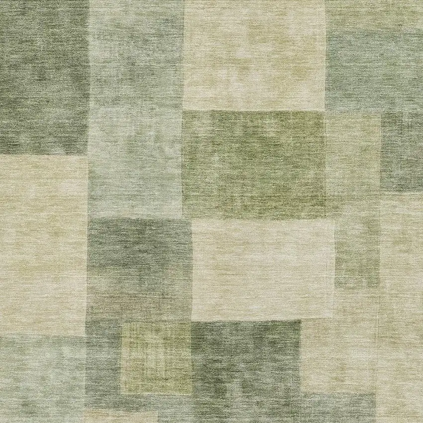 Artichoke Green And Beige Geometric Washable Area Rug With UV Protection Photo 2