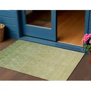 Photo of Artichoke Green And Beige Geometric Washable Indoor Outdoor Area Rug