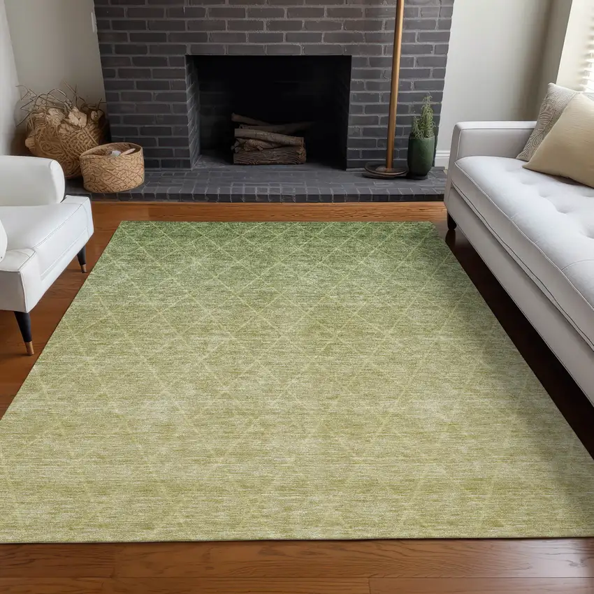 Artichoke Green And Beige Geometric Washable Indoor Outdoor Area Rug Photo 9
