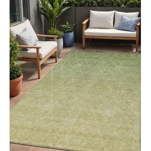 Photo of Artichoke Green And Beige Geometric Washable Indoor Outdoor Area Rug