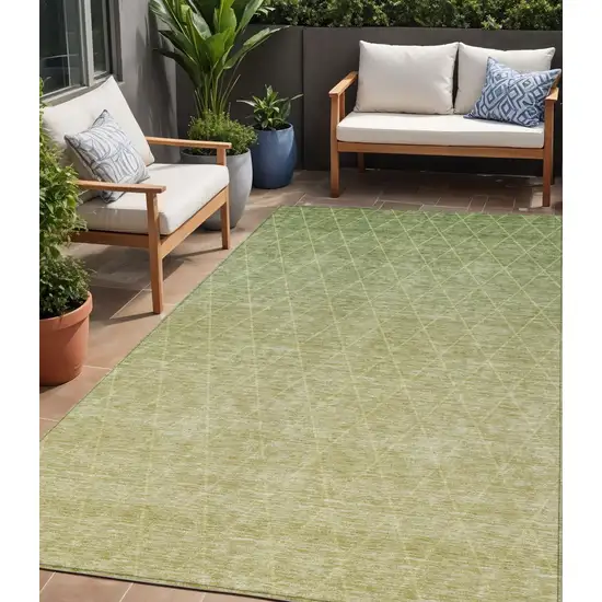 Artichoke Green And Beige Geometric Washable Indoor Outdoor Area Rug Photo 1