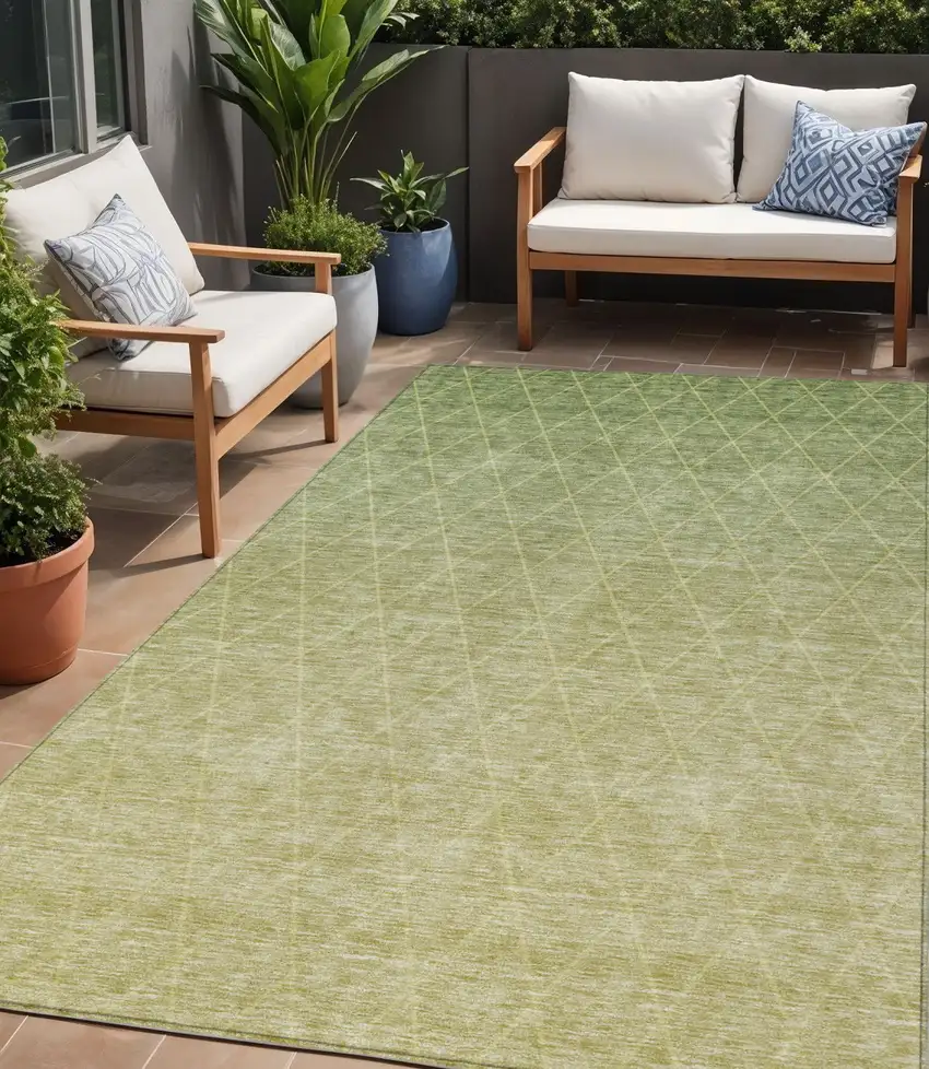 Artichoke Green And Beige Geometric Washable Indoor Outdoor Area Rug Photo 1