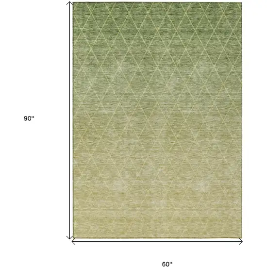 Artichoke Green And Beige Geometric Washable Indoor Outdoor Area Rug Photo 3