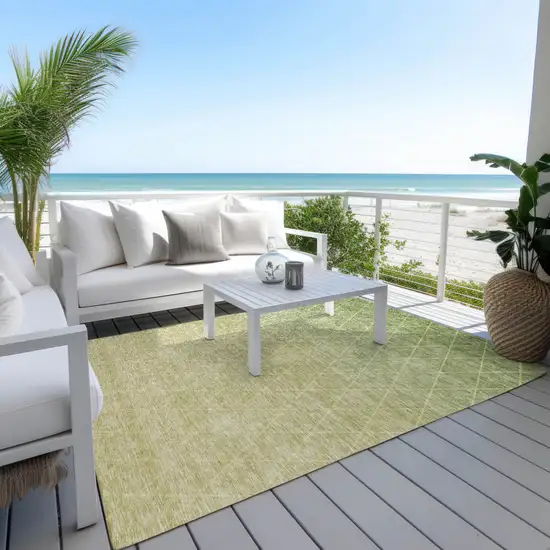 Artichoke Green And Beige Geometric Washable Indoor Outdoor Area Rug Photo 8