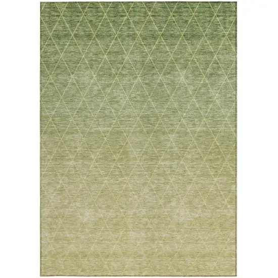 Artichoke Green And Beige Geometric Washable Indoor Outdoor Area Rug Photo 7