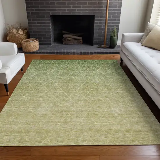 Artichoke Green And Beige Geometric Washable Indoor Outdoor Area Rug Photo 9