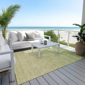 Photo of Artichoke Green And Beige Geometric Washable Indoor Outdoor Area Rug