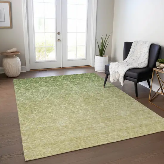 Artichoke Green And Beige Geometric Washable Indoor Outdoor Area Rug Photo 9