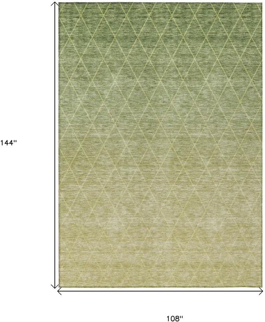 Artichoke Green And Beige Geometric Washable Indoor Outdoor Area Rug Photo 3