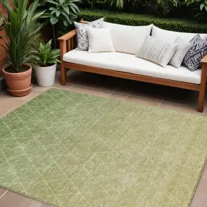 Photo of Artichoke Green And Beige Geometric Washable Indoor Outdoor Area Rug