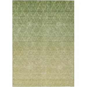 Photo of Artichoke Green And Beige Geometric Washable Indoor Outdoor Area Rug