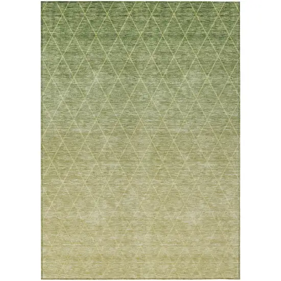 Artichoke Green And Beige Geometric Washable Indoor Outdoor Area Rug Photo 2