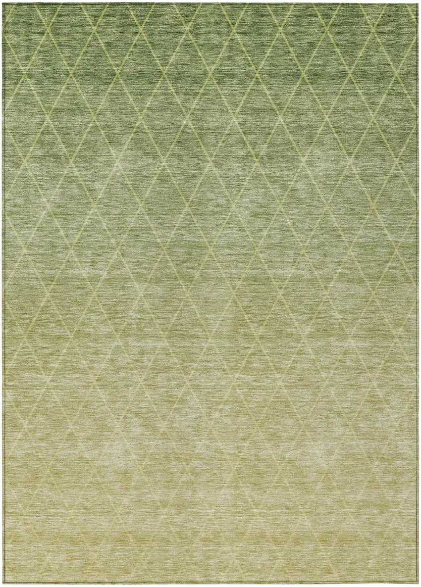 Artichoke Green And Beige Geometric Washable Indoor Outdoor Area Rug Photo 2