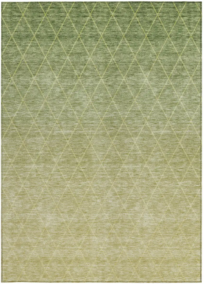 Artichoke Green And Beige Geometric Washable Indoor Outdoor Area Rug Photo 7