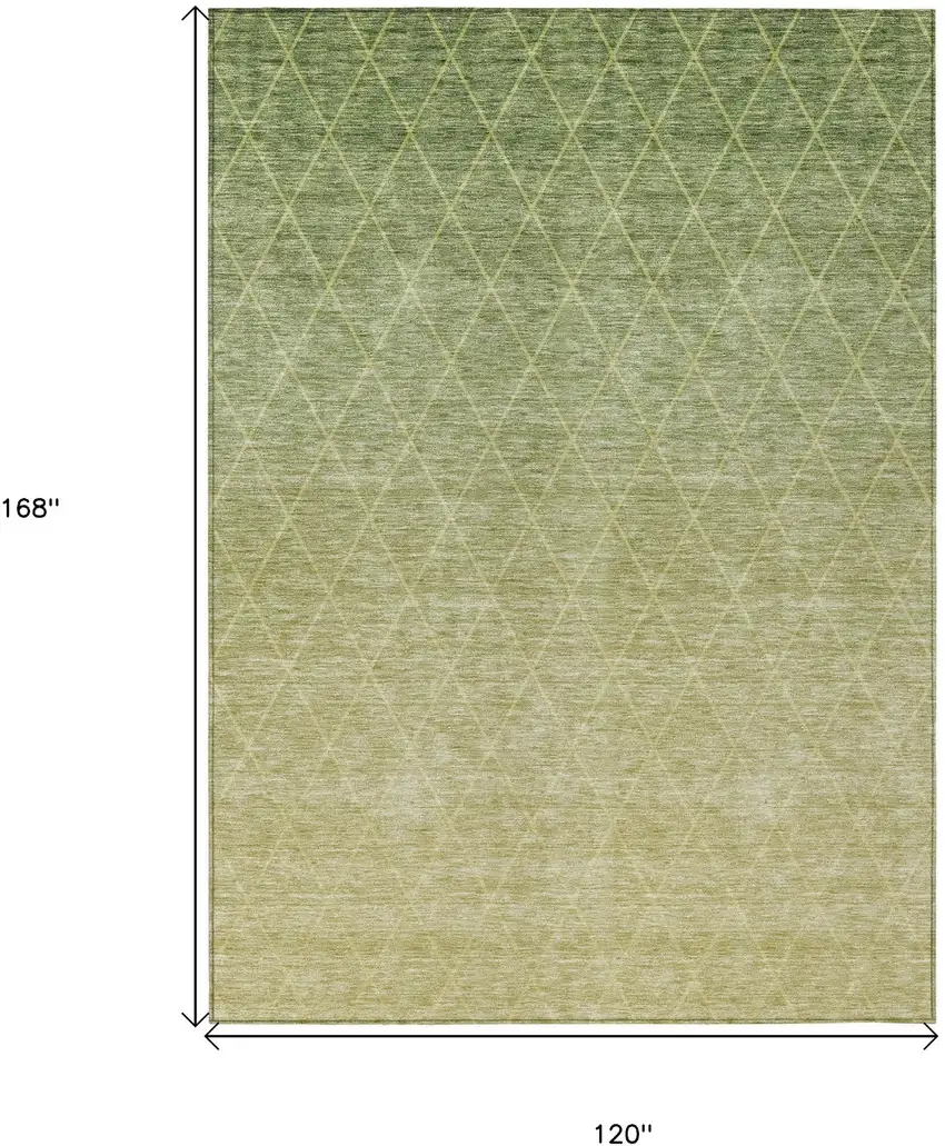 Artichoke Green And Beige Geometric Washable Indoor Outdoor Area Rug Photo 3