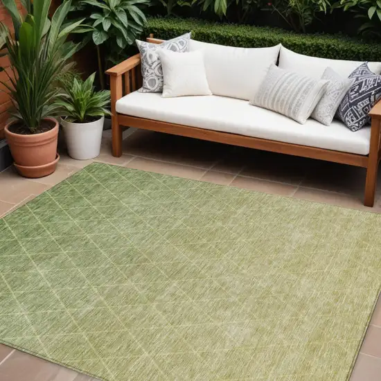 Artichoke Green And Beige Geometric Washable Indoor Outdoor Area Rug Photo 1