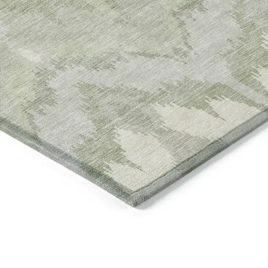 Artichoke Green And Beige Ikat Washable Indoor Outdoor Area Rug Photo 3