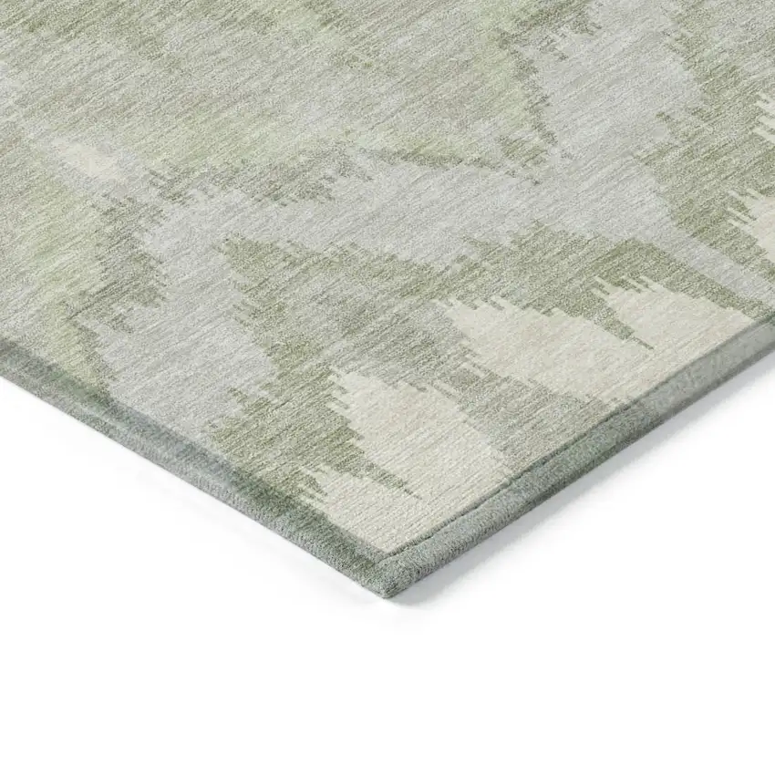 Artichoke Green And Beige Ikat Washable Indoor Outdoor Area Rug Photo 3