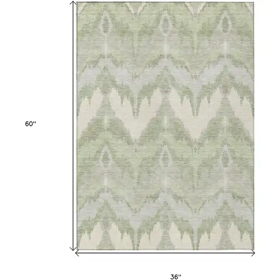 Artichoke Green And Beige Ikat Washable Indoor Outdoor Area Rug Photo 3