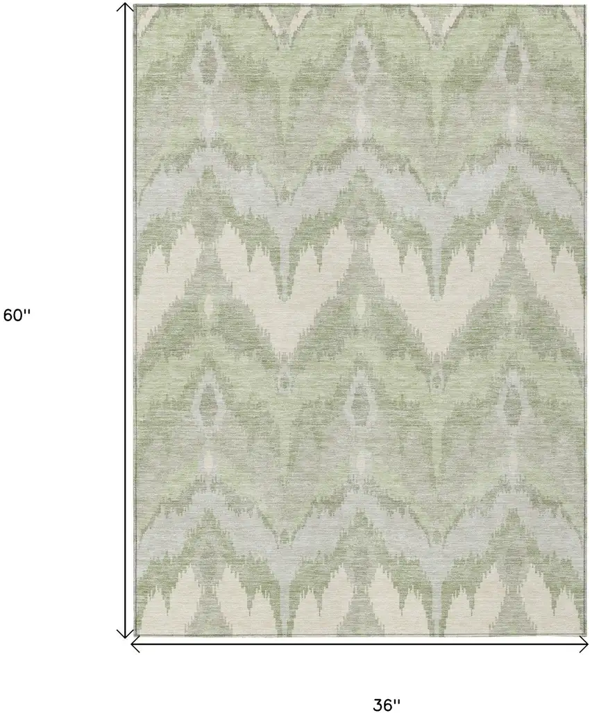 Artichoke Green And Beige Ikat Washable Indoor Outdoor Area Rug Photo 3