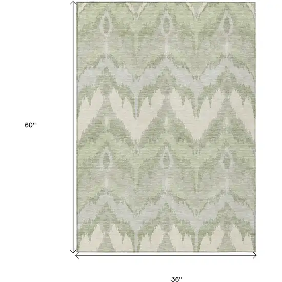 Artichoke Green And Beige Ikat Washable Indoor Outdoor Area Rug Photo 3