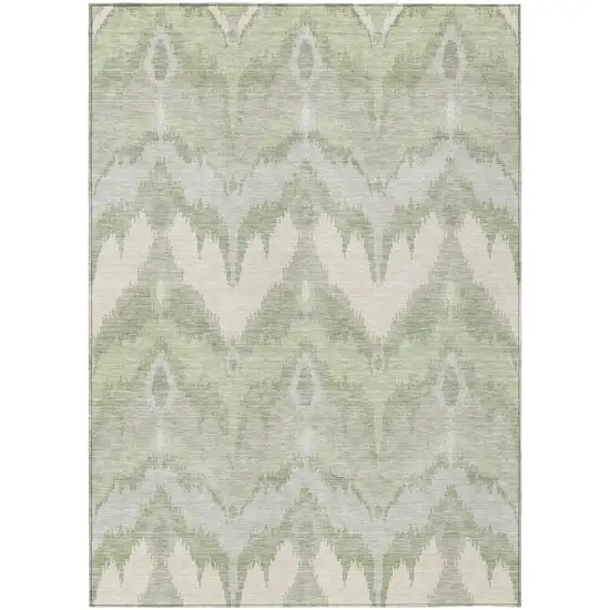 Artichoke Green And Beige Ikat Washable Indoor Outdoor Area Rug Photo 1