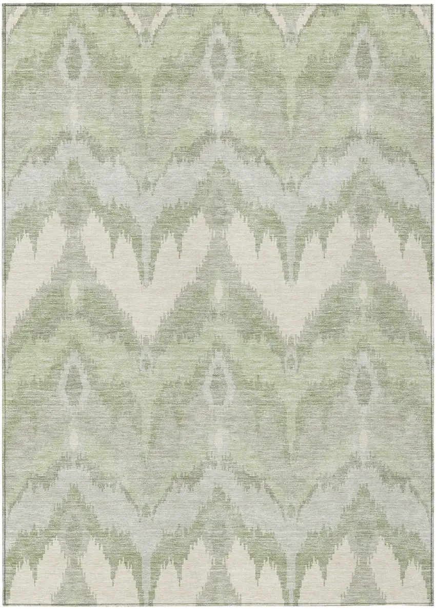 Artichoke Green And Beige Ikat Washable Indoor Outdoor Area Rug Photo 1