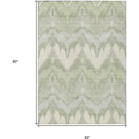 Artichoke Green And Beige Ikat Washable Indoor Outdoor Area Rug Photo 3