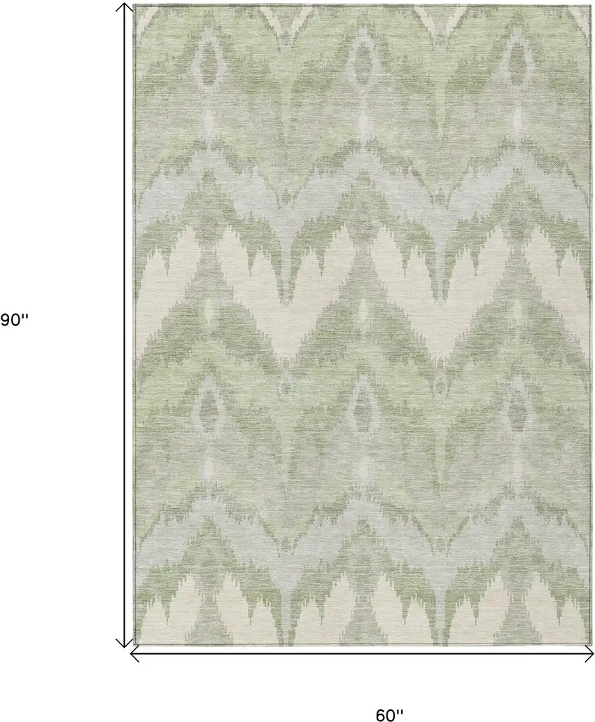 Artichoke Green And Beige Ikat Washable Indoor Outdoor Area Rug Photo 3