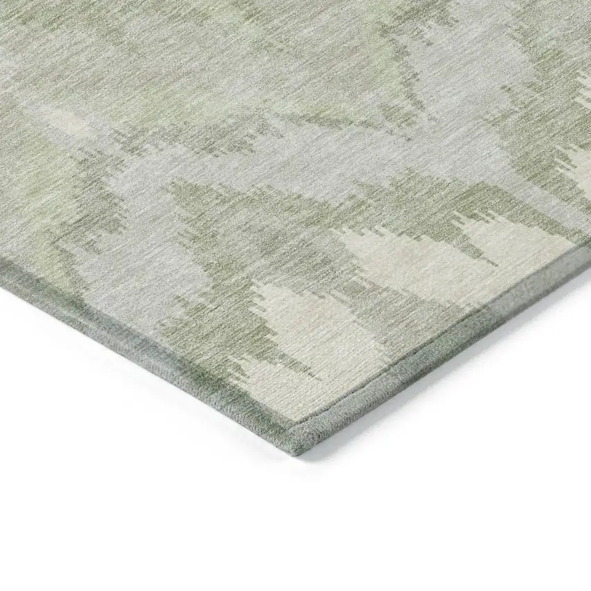 Artichoke Green And Beige Ikat Washable Indoor Outdoor Area Rug Photo 3